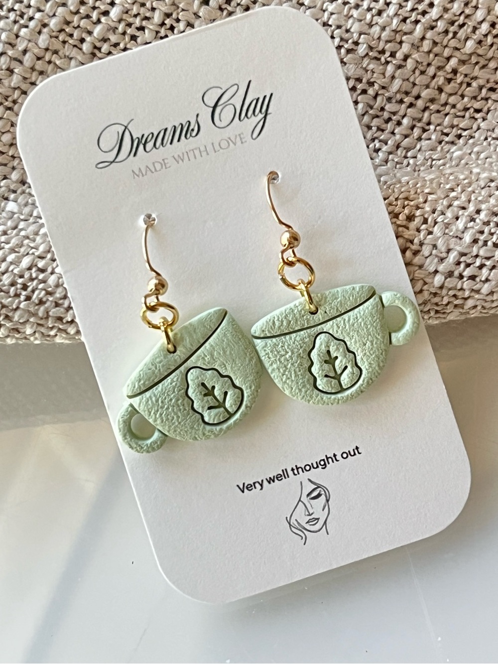 Dreams Clay Mint Green Teacup Earrings